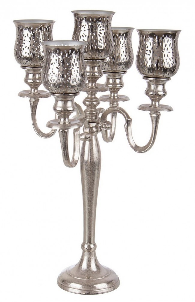 Candelabro 5 fuochi argento in alluminio stile classico cm 62h
