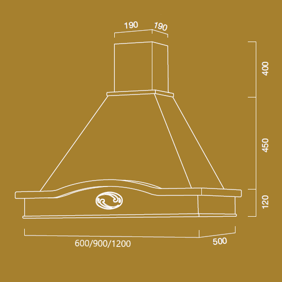 Cappa aspirante LUCREZIA in acciaio inox bianca e cornice in legno colore cenere cm 60