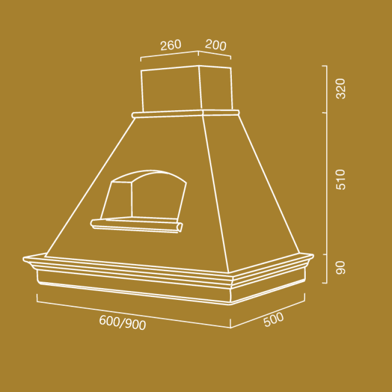 Cappa aspirante MARY C/NICCHIA in acciaio inox bianca e cornice in legno colore tabacco cm 60