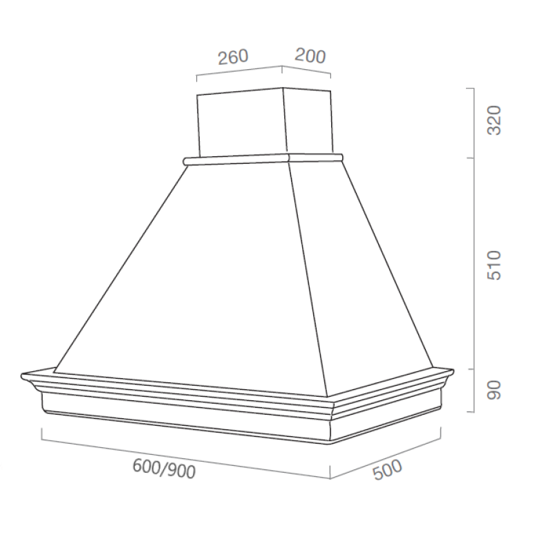 Cappa aspirante MARY in acciaio inox bianca e cornice in legno colore tabacco cm 60