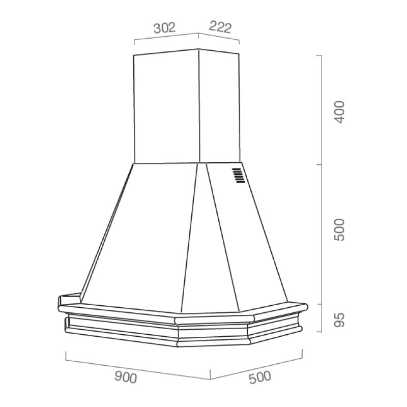 Cappa aspirante RUSTICA 5 LATI in acciaio inox bianco e cornice in legno colore tabacco cm 90