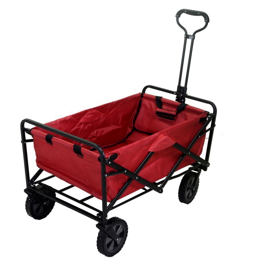 Carrello in tessuto rosso pieghevole con maniglia e ruote
