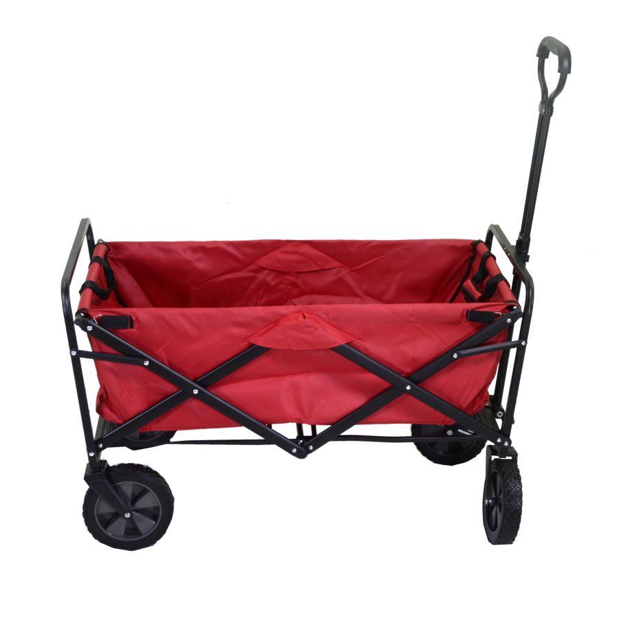 Carrello in tessuto rosso pieghevole con maniglia e ruote