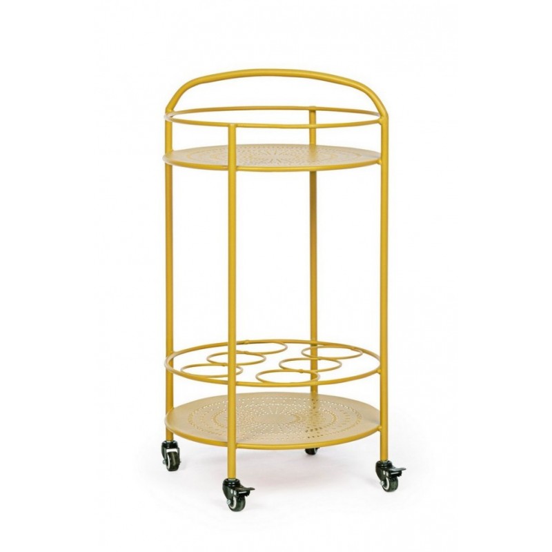 Carrello per bottiglie in acciaio Giallo Ocra