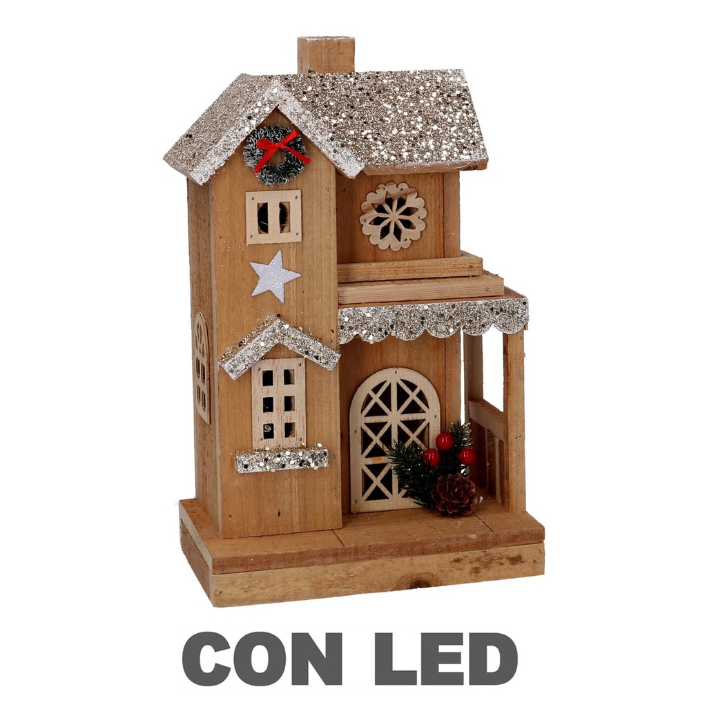 Casetta legno con led naturale cm19x12h30,7