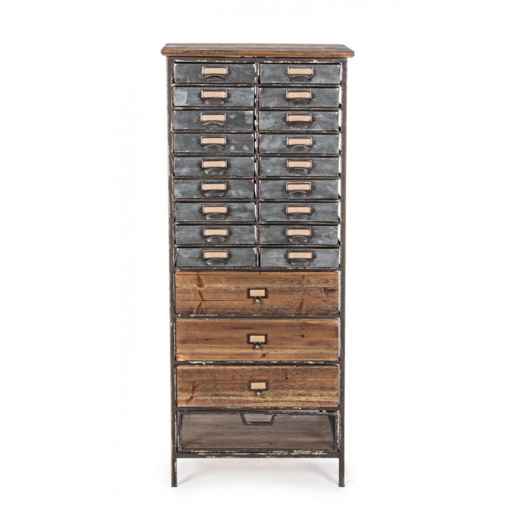 Cassettiera OFFICINA in acciaio e legno 129.5h cm