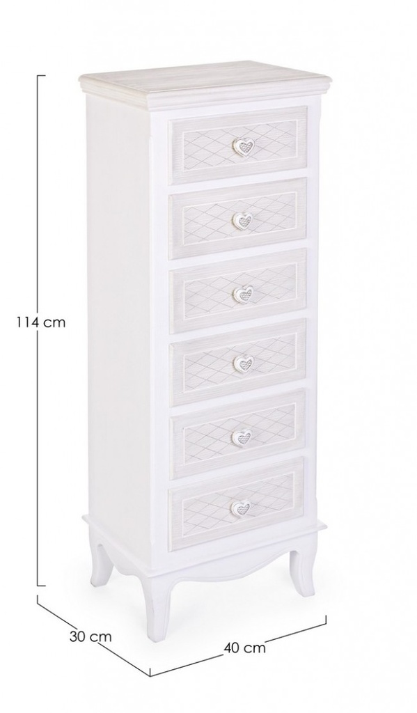 Cassettiera classica in legno bianco 6 cassetti Charlene