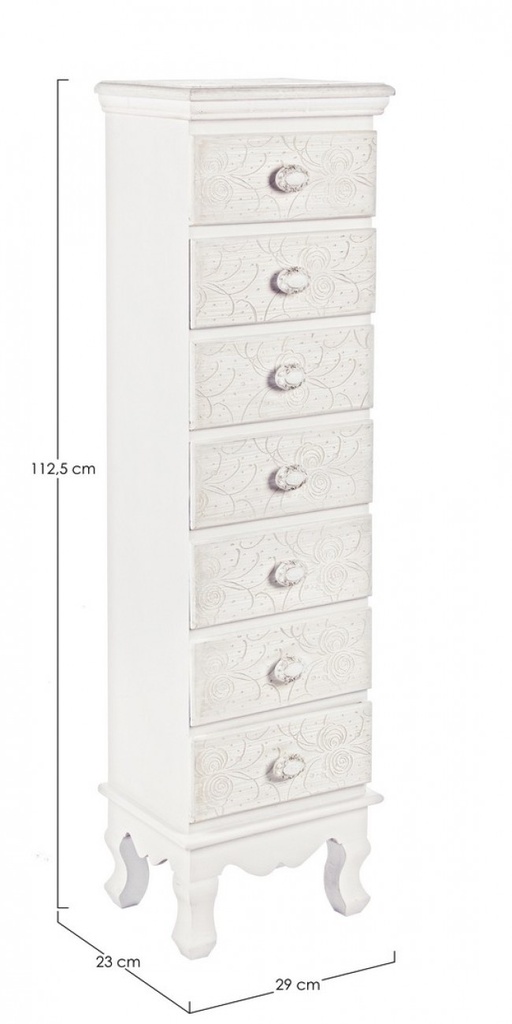 Cassettiera da camera in MDF sette cassetti Bianca CLORINE 29x23x h112,5 cm