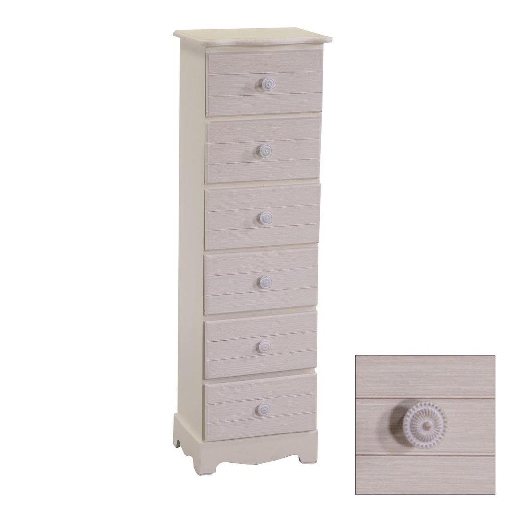 Cassettiera in legno Norimberga 6 cassetti crema cm29x23xh95