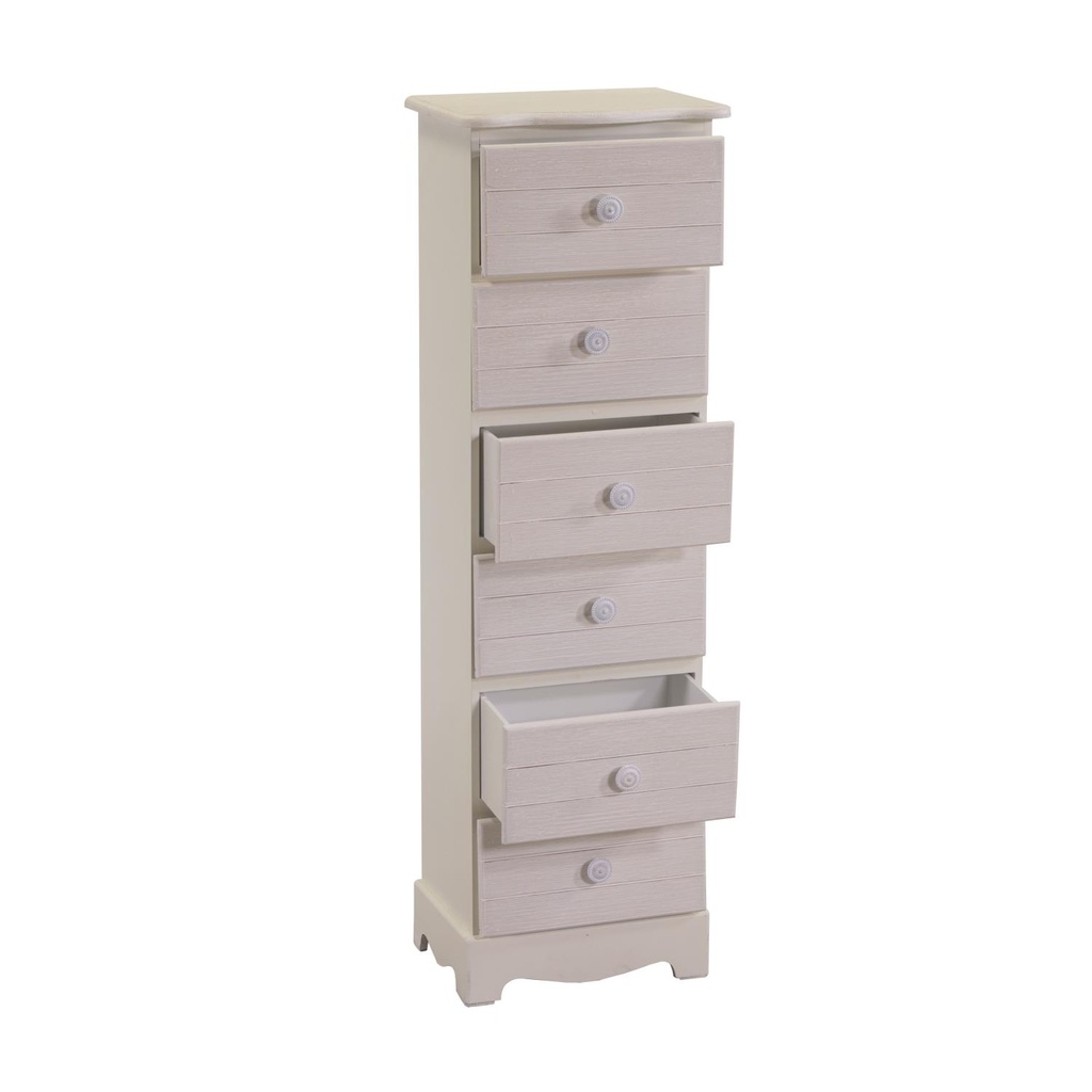 Cassettiera in legno Norimberga 6 cassetti crema cm29x23xh95