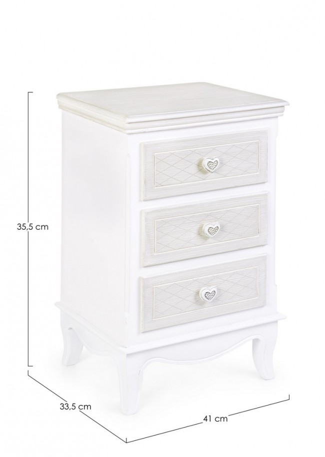 Cassettiera legno bianco 3 cassetti Charlene cm 41 x 33,5 x 68,5