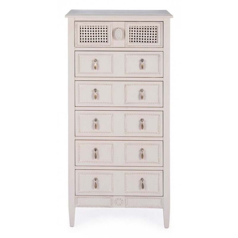 Cassettiera stretta da camera in legno sei cassetti Bianca EUNICE 56x36x h119 cm