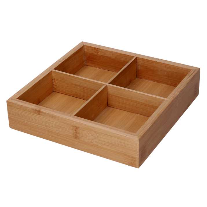 Cassetto bambù 4 scomparti naturale quadro cm 21x21h4,8