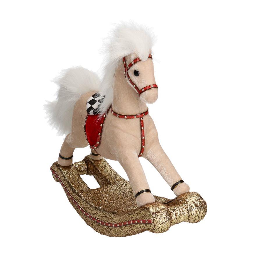 Cavallo a dondolo crema bianco oro cm33x9h27