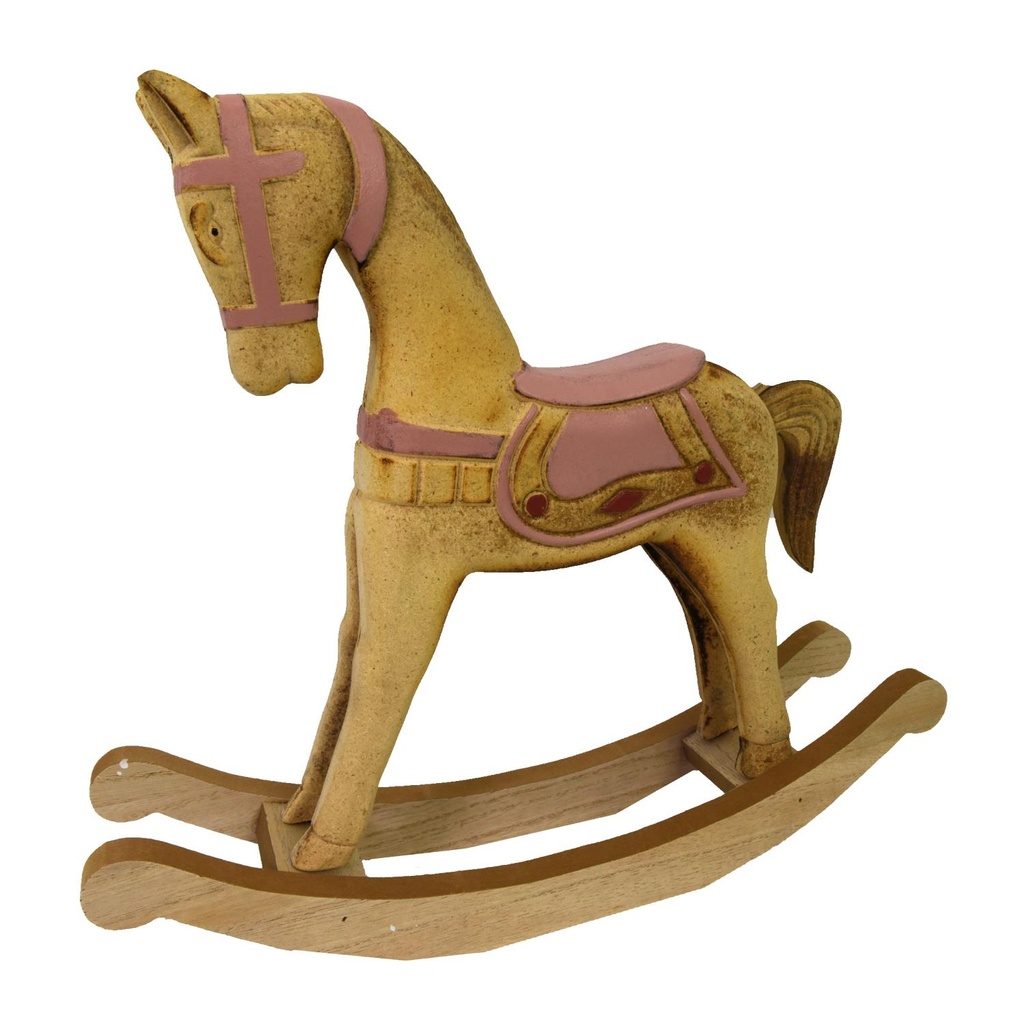 Pink and brown wooden rocking horse cm38x8h33,5