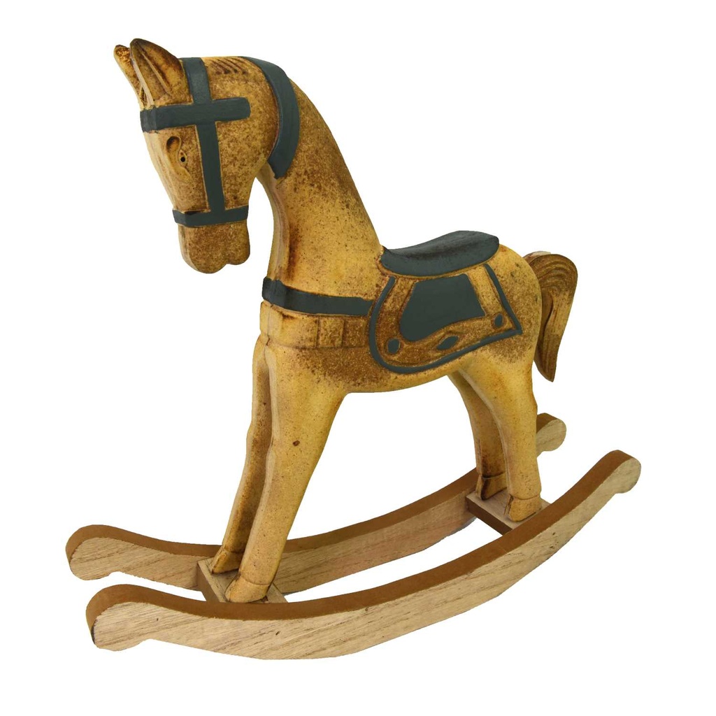 Brown teal wood rocking horse cm26,5x6,5h22
