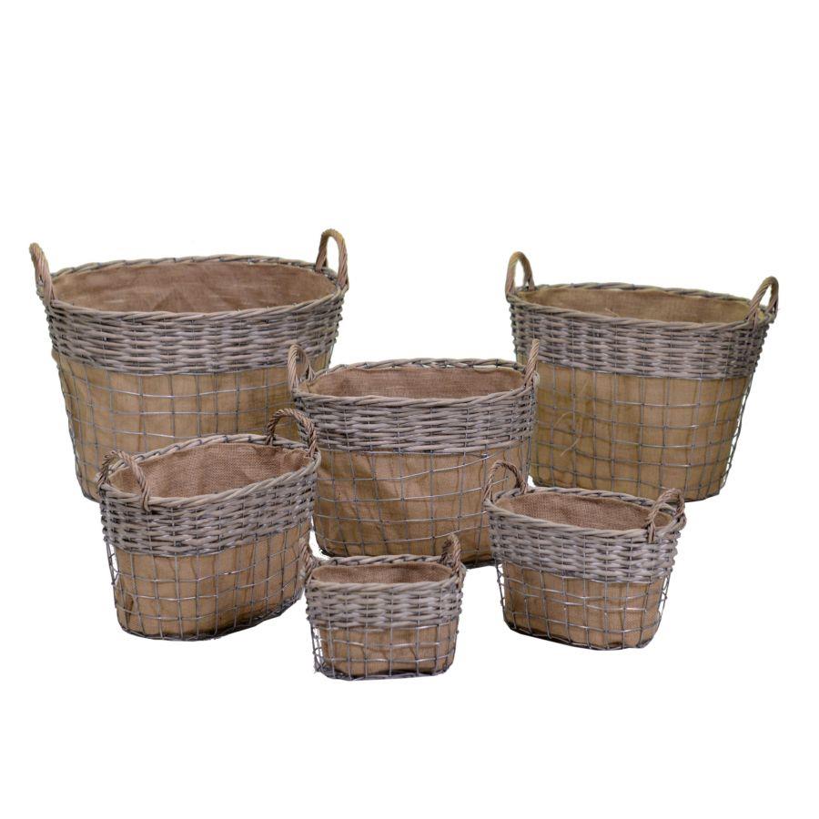 Basket arem wicker 1-6 gray oval cm54x42h38-53