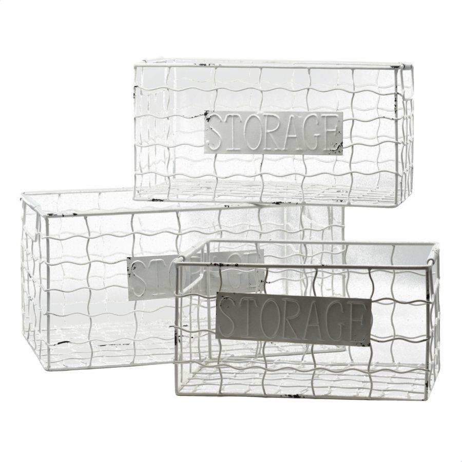 Rectangular white metal basket 1-3 cm40x28h20