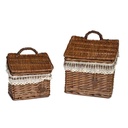 Wicker hanging basket 1-2 rectangular walnut squared fabric cm27x19h29-22