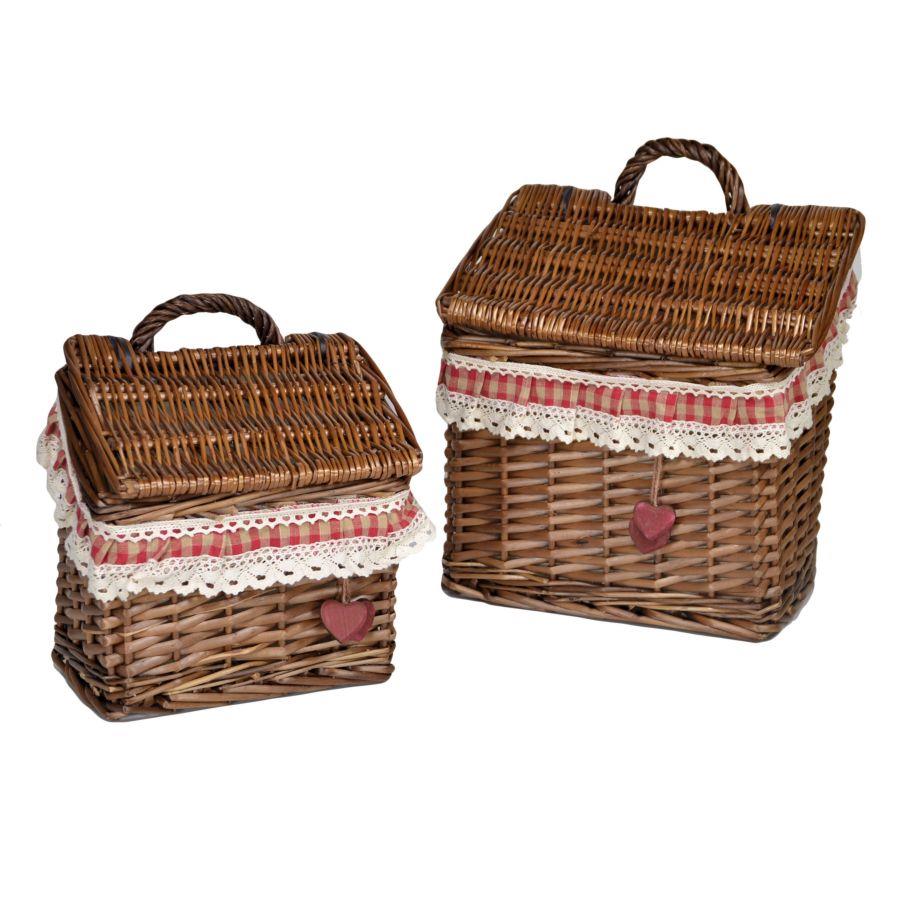 Rectangular wicker hanging basket 1-2 red squared fabric cm27x19h29-22