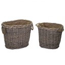 Oval wicker firewood basket with 1-2 handles lined with natural jute cm57x46h46