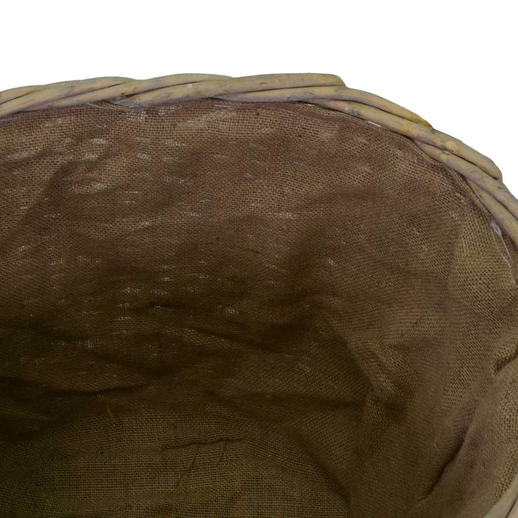 Oval wicker firewood basket with 1-2 handles lined with natural jute cm57x46h46