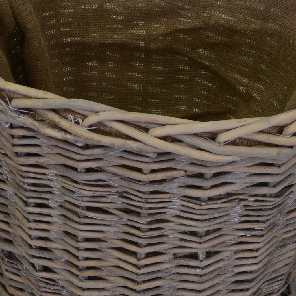 Oval wicker firewood basket with 1-2 handles lined with natural jute cm57x46h46