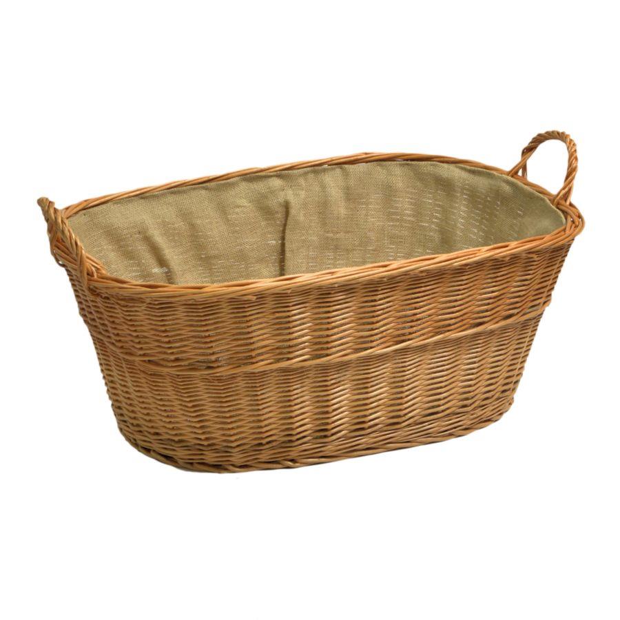European wicker firewood basket 2nd size with oval jute lining cm73x48h30-36