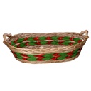 Cesta vimini intreccio verde rosso naturale ovale cm55x43h13