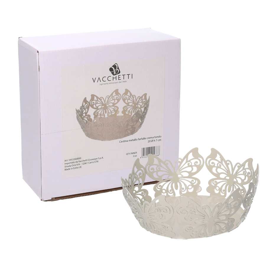 Cestina metallo farfalla crema tondo cmø20h7