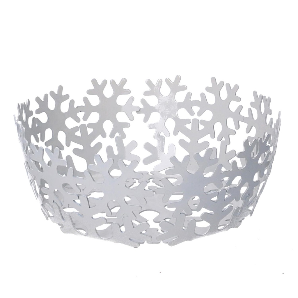 Round white snowflake metal basket cm ø20h7