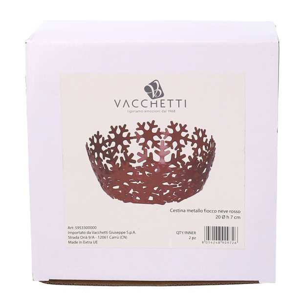 Cestina metallo fiocco neve rosso tondocm ø20h7
