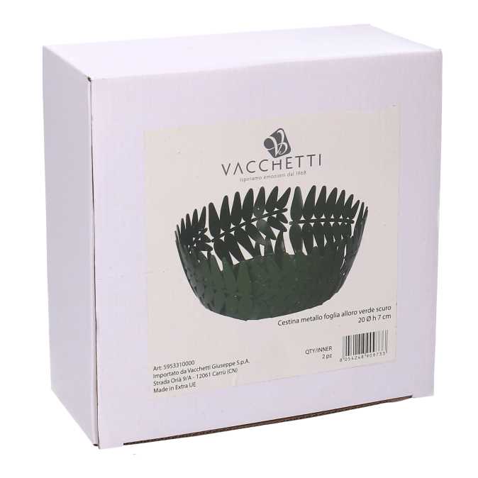 Cestina metallo foglia alloro verde scuro tondo cm ø20h7