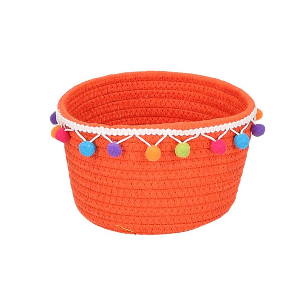 Cestina tessuto 1-3 arancione con pompon tondo cmø19h15