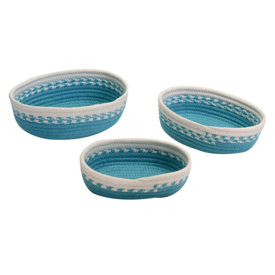 Oval turquoise fabric basket 1-3 cm28x23h7,5