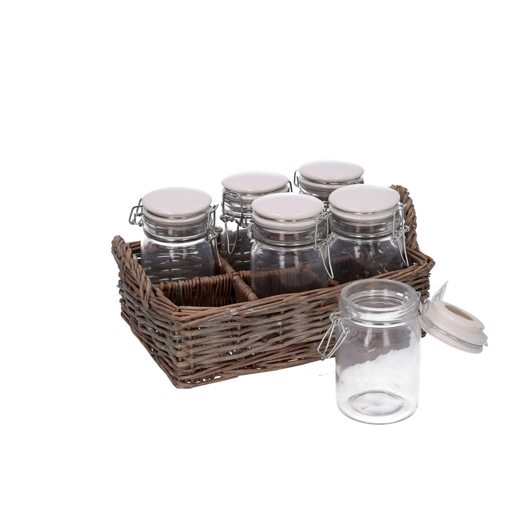 Cesto con sei barattoli ev-1011 cm. 26 x 18 h 7 - 12