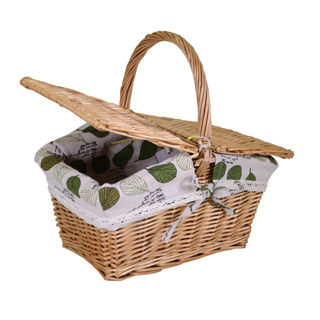 Rectangular wicker basket with natural lining and lids cm31x21h18-32