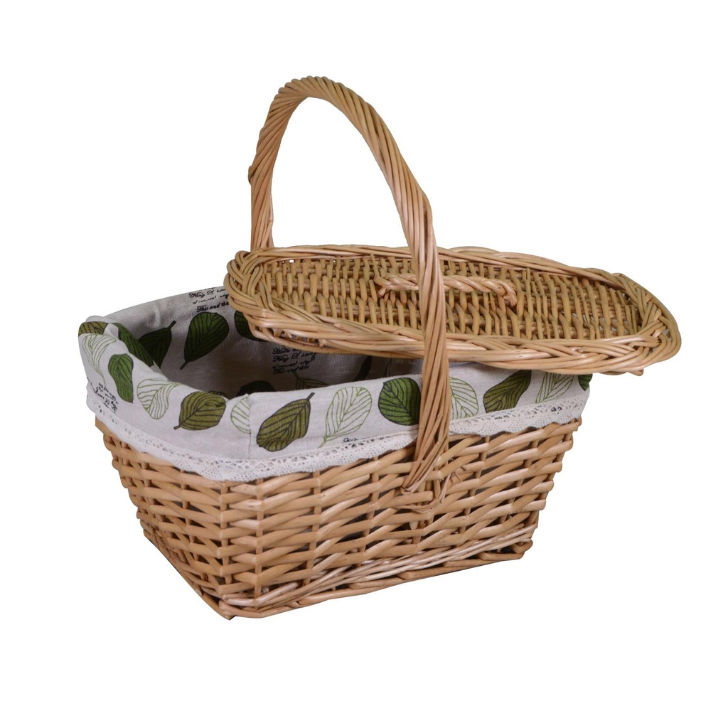 Wicker basket with lining and natural oval lid cm30x21h16-30