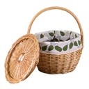 Wicker basket with lining and round natural lid cmø32h38