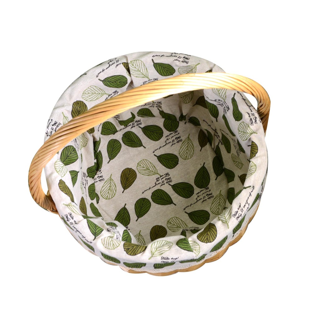 Wicker basket with lining and round natural lid cmø32h38