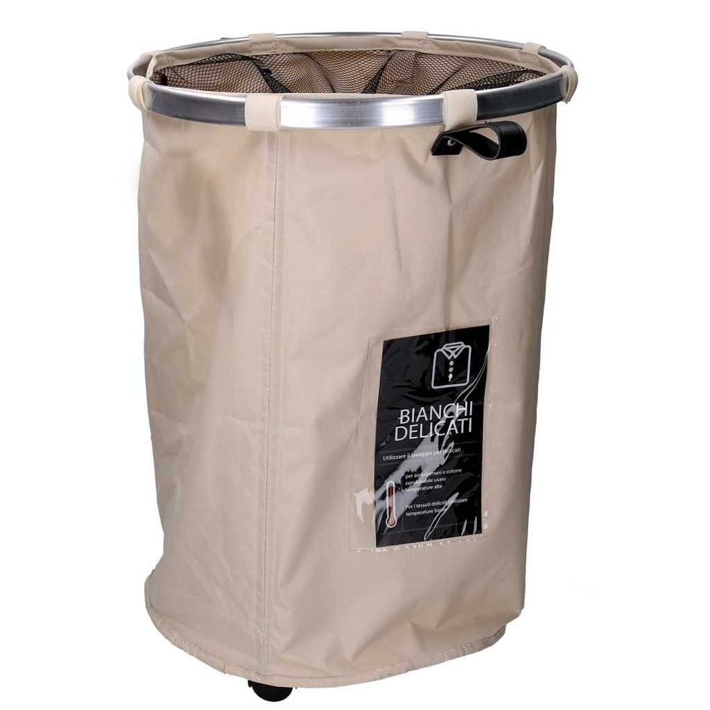Cestone tessuto beige tondo pieghevole cm ø40h55