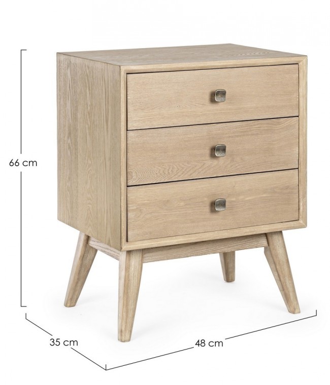 Comodino 3 cassetti Alannis in legno nobilitato 48x35x66h cm