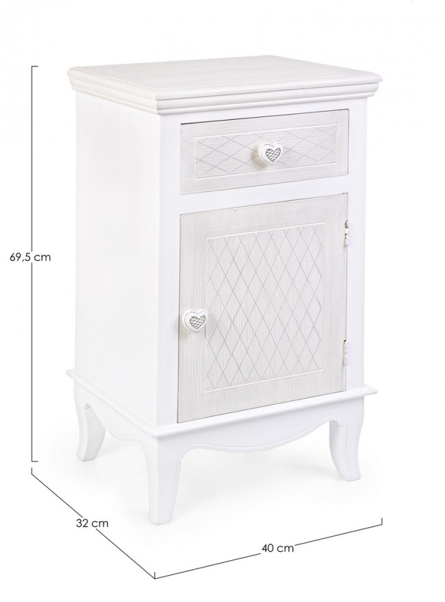 Comodino in MDF un anta un cassetto Bianco CHARLENE 40x32x h69,5 cm