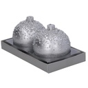 Confezione 2 pezzi candela paraffina sfera con bolle argento cm ø7,5h7,5