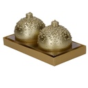 Confezione 2 pezzi candela paraffina sfera con bolle oro cm ø7,5h7,5