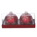 Confezione 2 pezzi candela paraffina sfera con fiocchi di neve rosso cm ø7,5h7,5