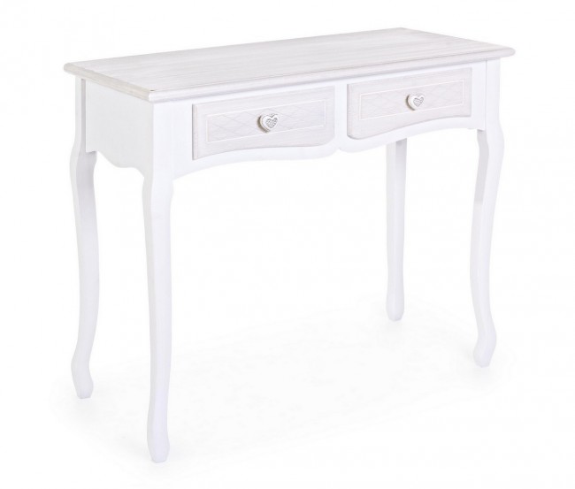 Consolle shabby in MDF due cassetti Bianca CHARELENE L 90x40x h78 cm