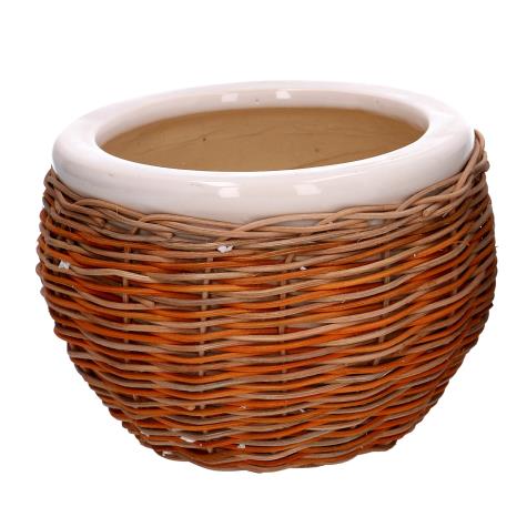 Coprivaso ceramica 1-3 bianco c/vimini cmø31h21