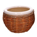 Coprivaso ceramica 1-3 bianco c/vimini cmø31h21