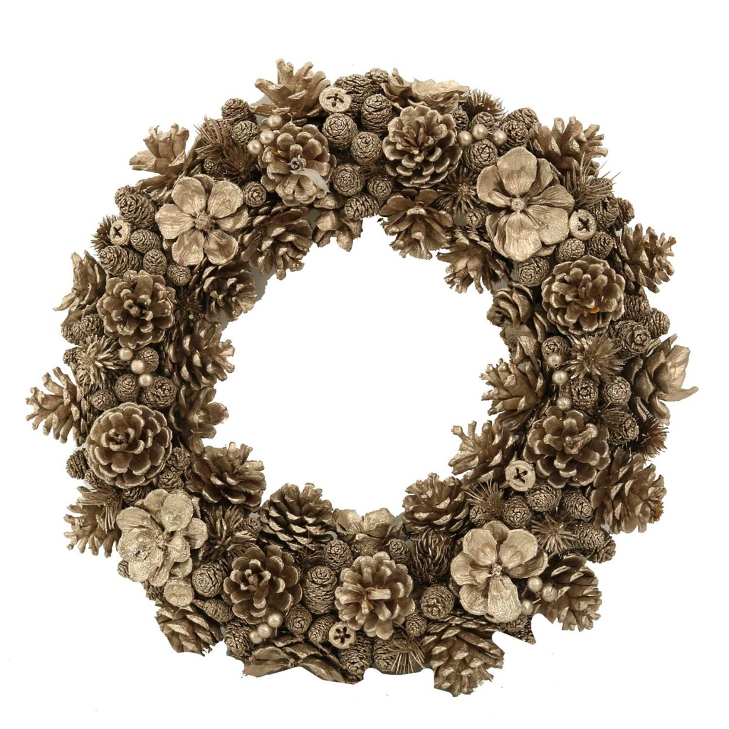 Chaplet with champagne flowers and pine cones ø45h8,5 cm